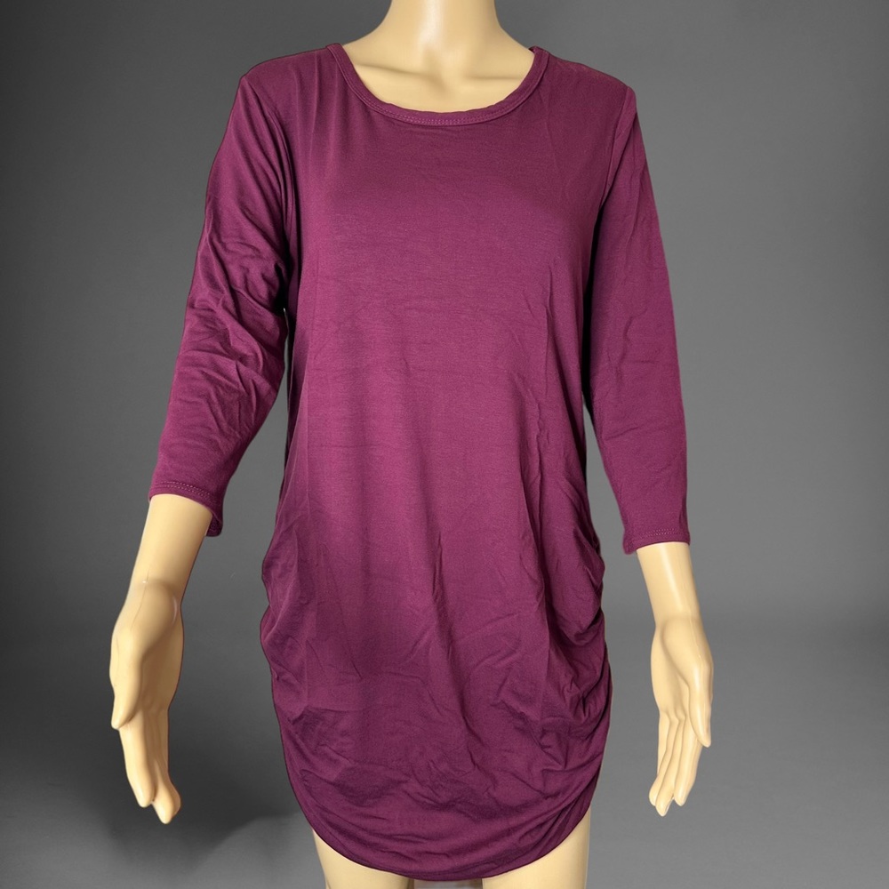 DueTime Shift Mini Dress Size XL Maroon Burgundy Ruched Sides Stretch